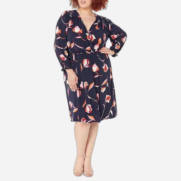 NWT Daniel Rainn Long Sleeve Floral Dress Plus 1X Sheer Overlay Dark Cottagecore - Picture 3 of 10